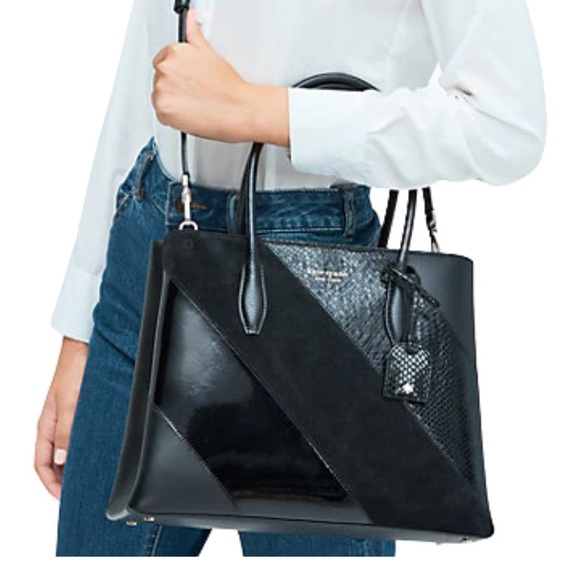 Kate Spade New York Eva Black Mixed Material Medium Top Zip...